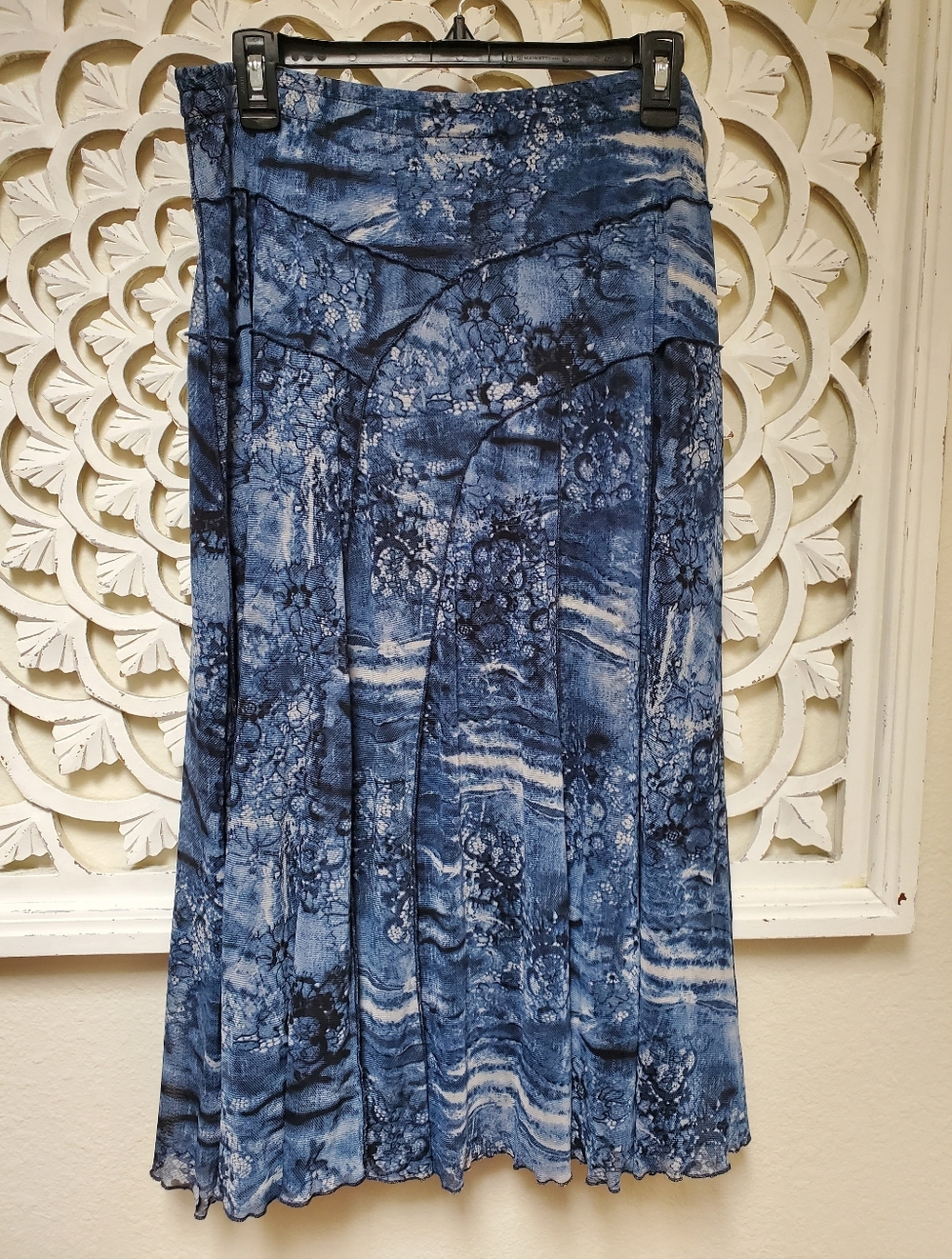 Vintage Coldwater Creek Faux Blue Lace Sheer Overlay Skirt Size Medium/Large